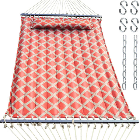 13FT Double Hammock With Spreader Bars - 600 lbs Capacity, Detachable Pillow, Heavy Duty Hanging Tree Design for Outside, Patio, Garden, Backyard, Beach, and Poolside OLALACOZY