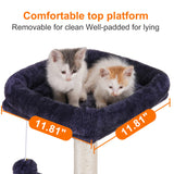Heybly Cat Tree with Toy, Cat Tower condo for Indoor Cats, Cat House with Padded Plush Perch, Cozy Hammock and Sisal Scratching Posts, Smoky Gray HCT004SG Heybly