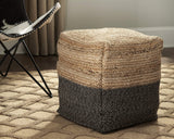 Signature Design by Ashley Sweed Valley Farmhouse Jute Braided Pouf, 17.5 x 20.25 inches, Natural & Black Signature Design by Ashley