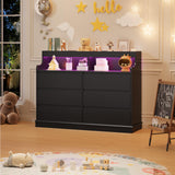 Dresser for Bedroom, 6 Drawer Dresser with LED Lights and Charging Station, Wide Chest of 6 Drawers with Open Space, Modern Large Capacity Storage Cabinet, Living Room, Hallway, Black GarveeHome