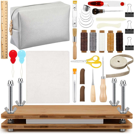 Chivertion 40 Pcs Book Press 11.6" x 7.9" Bookbinding Kits with Complete Book Binding Supplies Handmade Binding Starter Tools Set with Awl Folder Needles Thread Brush Ruler Cloth for DIY Chivertion