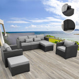 Rattaner Outdoor Wicker Furniture Couch Set 5 Pieces Patio Furniture Sectional Sofa with Grey No-Slip Cushions and Waterproof Covers Rattaner
