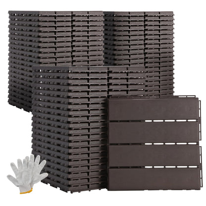 Dyna-Living 60 sq. ft Plastic Interlocking Deck Tiles, 60 Pack, 12"x12" Indoor Outdoor Waterproof Patio Floor Decking Tiles for Balcony, Backyard, Garden & Poolside, All Weather Use, Dark Brown