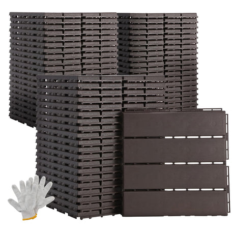 Dyna-Living 60 sq. ft Plastic Interlocking Deck Tiles, 60 Pack, 12"x12" Indoor Outdoor Waterproof Patio Floor Decking Tiles for Balcony, Backyard, Garden & Poolside, All Weather Use, Dark Brown Dyna-Living
