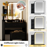 LIKIMIO Small Makeup Vanity Desk with Mirror and Lights, Vanity Table Set with Storage Drawer, Chair and Three Shelves, Bedroom, Black LIKIMIO