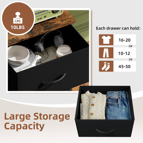 Somdot Dresser for Bedroom,Chest of Drawers Storage Organizer,Steel, MDF,Non-Woven Fabric Drawers,Closet Bedside Living Room Entryway Hallway,11.8"D x 16.5"W x 45.1"H (5 Drawers) Black Rustic Brown,1 Somdot