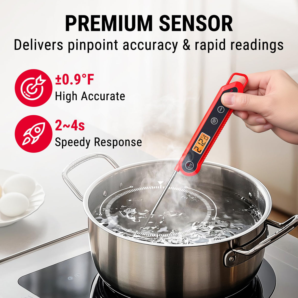 TempPro 3-Sec Instant Read Meat Thermometer Digital, ±0.9°F Accuracy, Waterproof & Backlight Food Thermometer for Cooking, Oil Fry Candy Meat Probe for Kitchen, BBQ, Oven, Grill, Smoker with Magnet TempPro