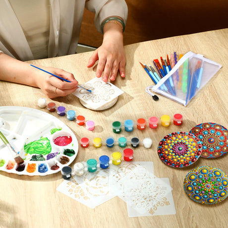Weysat Mandala Rock Painting Kit Mandala Dotting Tools Kit Include Large Wooden Rocks Stencils Dot Tools Palettes Acrylic Paints Brush Bags for Adults Art DIY Crafts Gift Home Decor Supplies Weysat