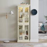 Ball & Cast Lighted Curio Cabinet,6-Tier Glass Display Cabinet with Adjustable Glass Shelves and Mirrored Back Panel for Living Room,Pantry Light Bulb Included,Antique White Ball & Cast