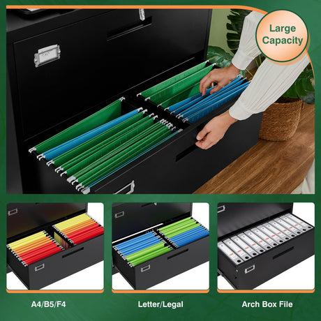 Letaya File Cabinets,4 Drawer Metal Lateral Filing Organization Storage Cabinets with Lock,Home Office for Hanging Files Letter/Legal/F4/A4 Size (Require Assembly) Letaya