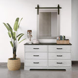 Prepac Rustic Ridge Farmhouse 6-Drawer Chest of Drawers for Bedroom, Wooden Bedroom Drawer Dresser with 6 Storage Drawers, 18.25in x 53.25in x 28.5in, Washed White, ADBR-1606-1 Prepac