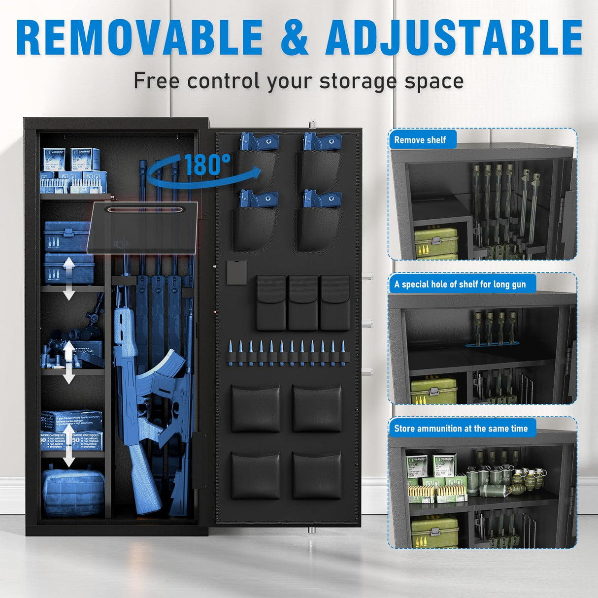 15-20 Gun Safe for Rifles and Pistols, Large Unassembled Rifle Safe with Adjustable Shelf & Gun Rack, Quick Access Gun Cabinet for Home and Shotguns with Mute Function & Dual Alarm Riflevault