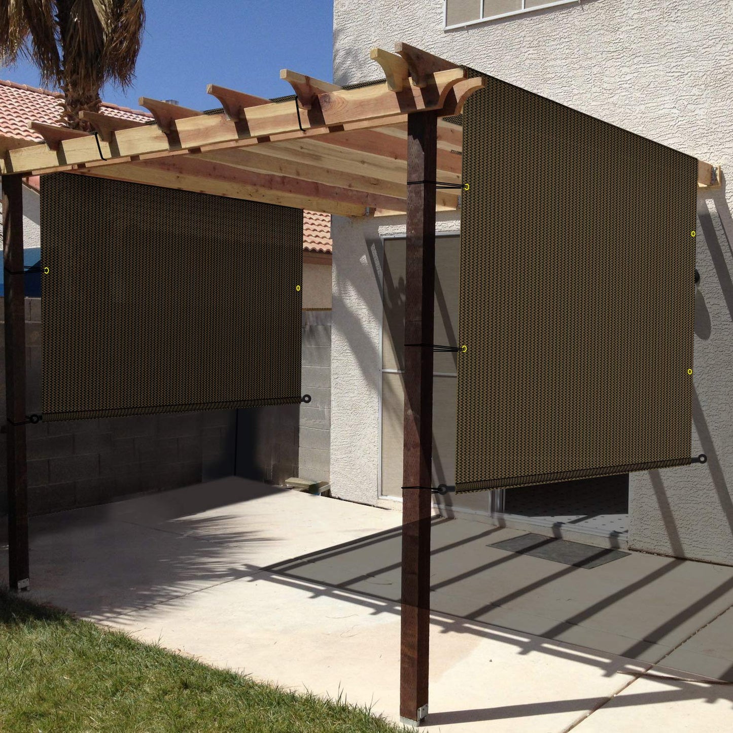 Windscreen4less 10'x18' Outdoor Pergola Replacement Shade Cover Canopy for Patio Privacy Shade Screen Panel with Grommets on 2 Sides Includes Weighted Rods Breathable UV Block Brown-Customized