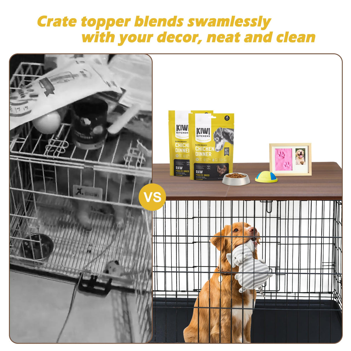 Deblue Foldable Dog Crate Topper, Crate Topper for 48in Wire Dog Cages, Wooden Dog Kennel Table Top for Large Dog, Foldable, Portable (for 48 in Crate, Only Topper) Deblue