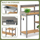 Wooden Potting Bench Table with Sink,Outdoor Garden Table Work Bench with Shelf, Workstation for Outside Lawn Patio Wood-Natrl