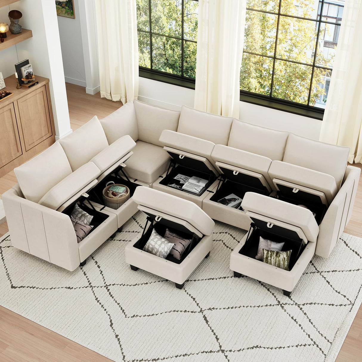 Belffin Oversized Modular Sectional Sofa U Shaped Couch with Storage Ottoman Velvet Sectional Couch for Living Room, Beige Belffin