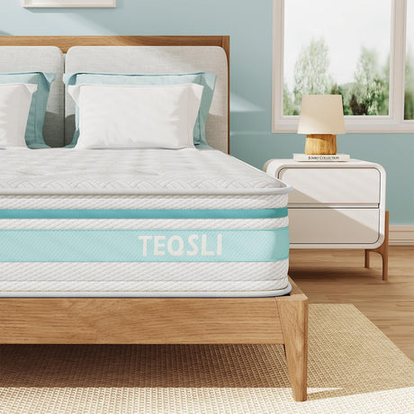 TeQsli Queen Mattress 10 inch Hybrid Mattress with Gel Memory Foam Innerspring Mattress in a Box for Pressure Relief & Cooling Sleep Queen Size Mattress, 100 Nights Trial TeQsli
