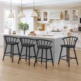 LUE BONA Bar Stools Set of 4, Black Farmhouse Barstools with Semicircular Backrest, Mid Century Modern Counter Height Bar Stools for Kitchen Island, 24 Inch LUE BONA