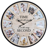 JUMBO HUMBLE 12 Photo Collage Rustic Farmhouse Wood Wall Clock, Large Oversized Wall Clock for Home, Kitchen, Living Room, Silent Battery Powered 25 Inch Natural JUMBO HUMBLE