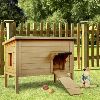 Ivy&Lane Outdoor-Cat-House | Insulated-Feral-Cat-Shelter | Weatherproof | for Winter | Foam & Wood | Large | for Multiple Cats | Fold-up Stair | Acrylic Window | Brown