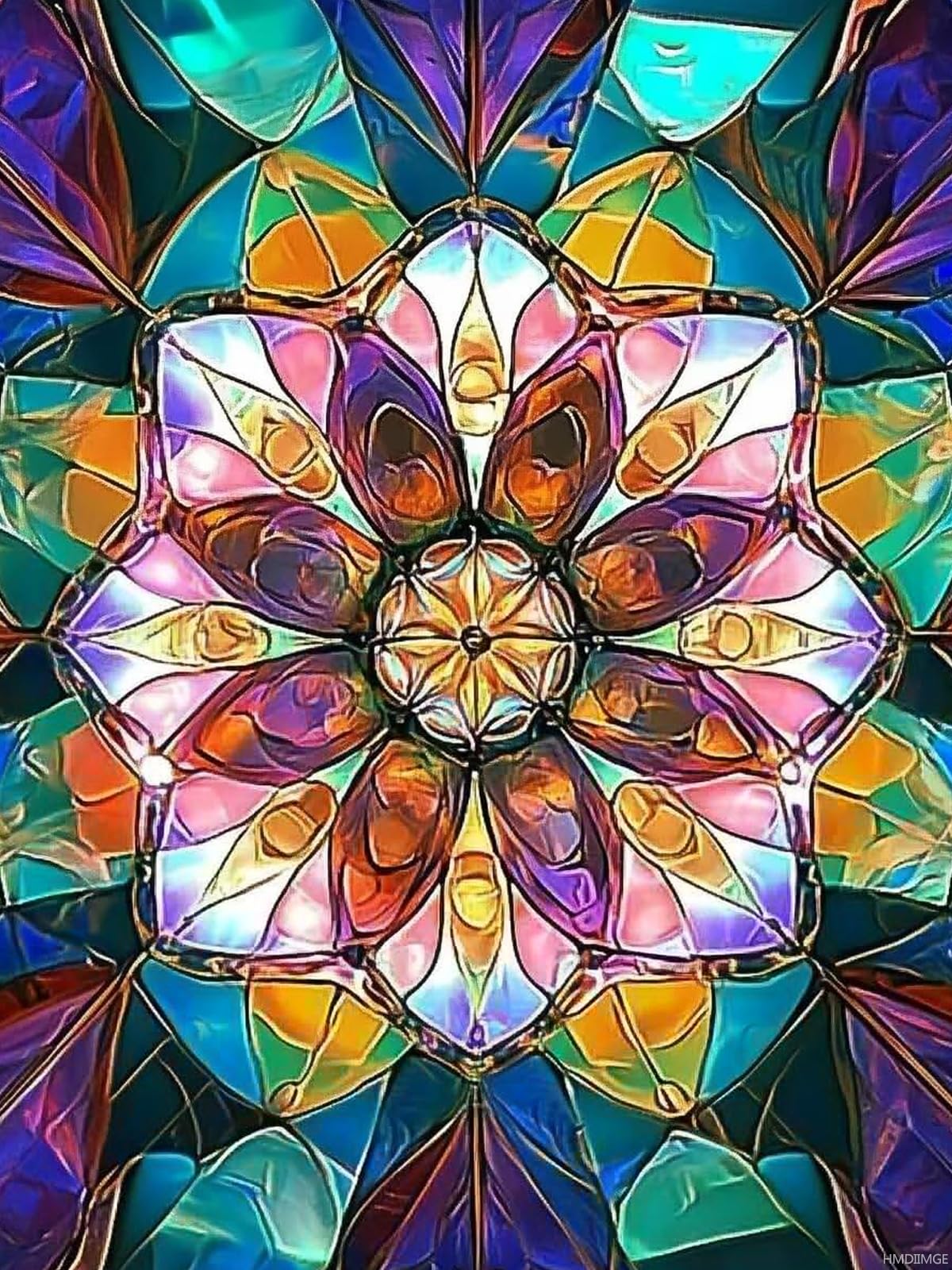 HMDIIMGE Kaleidoscope Adult Diamond Art Painting Kit, Stained Glass Diamond Painting Kit, DIY Round Full Diamond 5D Diamonds for Home Wall Decoration 12x16 Inch HMDIIMGE