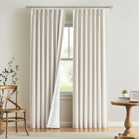 Vision Home Natural Pinch Pleated Full Blackout Curtains Linen Blended Room Darkening Window Curtains 108 inch for Living Room Bedroom Thermal Insulated Pinch Pleat Drapes with Hooks 40" Wx108 Lx2 Vision Home