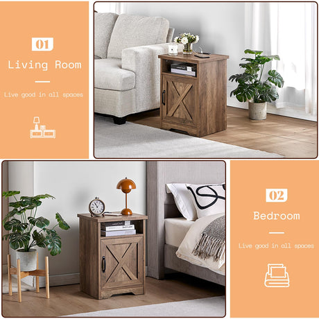 AMERLIFE 3-Piece Farmhouse Table Set Includes Coffee Table& Two End Tables, Side Table with Charging Station and USB Ports, for Living Room, Bedroom,Barnwood AMERLIFE