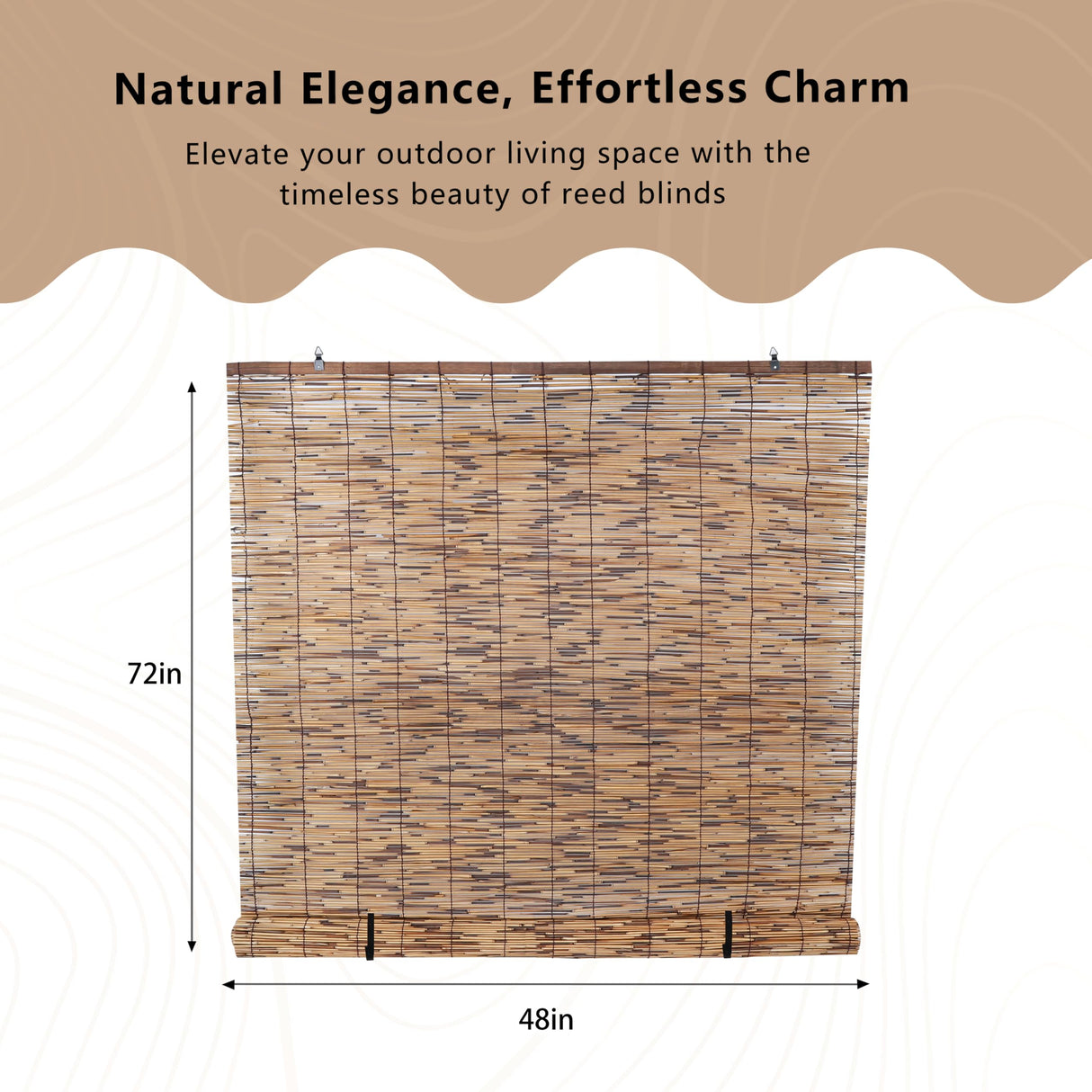 Gardgue Cordless Reed Blinds, 48" W x 72" L Bamboo Roll Up Shade, Privacy Screen Waterproof Roller Shades for Porch, Bamboo Windows Curtain for Indoor, Patio Gardgue