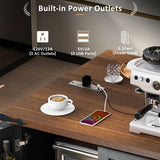 Farmhouse Kitchen Island with Power Outlet, Drop Leaf, Spice Rack and Drawer,Rolling Kitchen Cart on Wheels,Kitchen Storage Island for Home Dining Room (Black/p2) CKLMMC