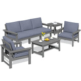 SERWALL HDPE Patio Furniture Set, 7-Piece Outdoor Sectional Sofa Set, All Weather Outdoor Couch Set for Deck, Lawn, Grey Frame with Grey Cushion SERWALL