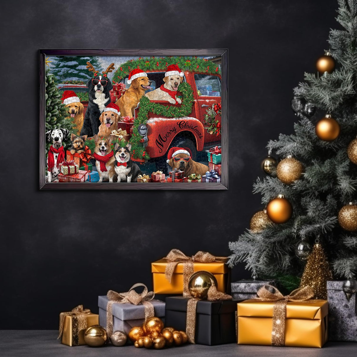 PICKFORU Christmas Dog Puzzles for Adults 1000 Pieces, Difficult Christmas Scene Animal Puzzle, Funny Puppy Jigsaw Puzzle as Home Wall Art Decor PICKFORU