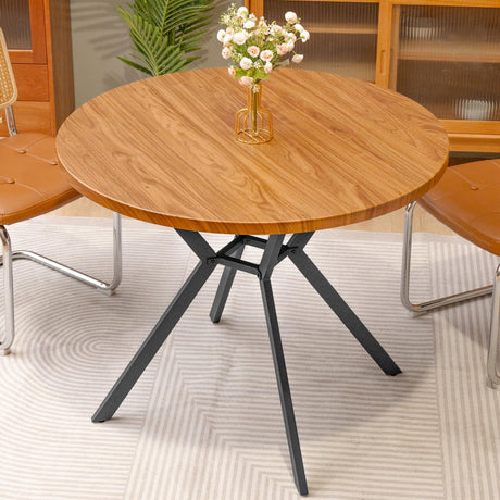 Recaceik 39" Walnut Round Dining Table for 4-6 People with Square Metal Base Recaceik