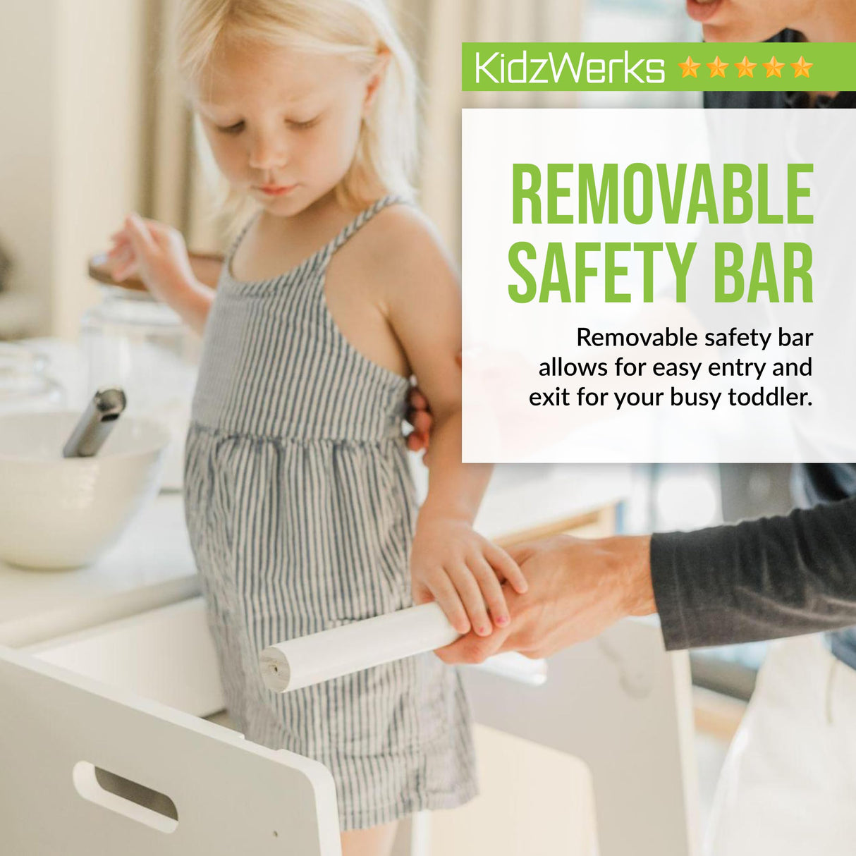 KidzWerks Child Standing Tower Kids Kitchen Step Stool Toddler Wood Stepping Stool - Children's Montessori Stool - Adjustable Platform, Natural Wood KidzWerks