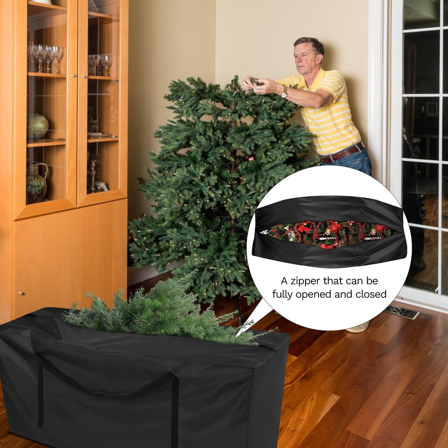 Christmas Tree Storage Bag, For 12 ft Disassembled Holiday Tree, Heavy Duty Xmas Holiday Tree Bag with Durable Handles & Dual Zipper