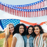 Mega-L 4th of July Decorations 2Packs 39 Feet Foil Fringe Garland Tinsel Streamers, Red White and Blue Star Metallic Hanging Backdrop Banner Table Skirts for Parade Floats Memorial Day Patriotic Party Mega-Loopolis