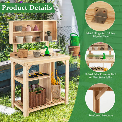 Giantex Garden Potting Bench, Wood Potting Table with Storage Shelf & Compartments, Spacious Garden Station Tabletop, Outdoor Workstation for Gardening Tools and Potted Plant - WoodArtSupply