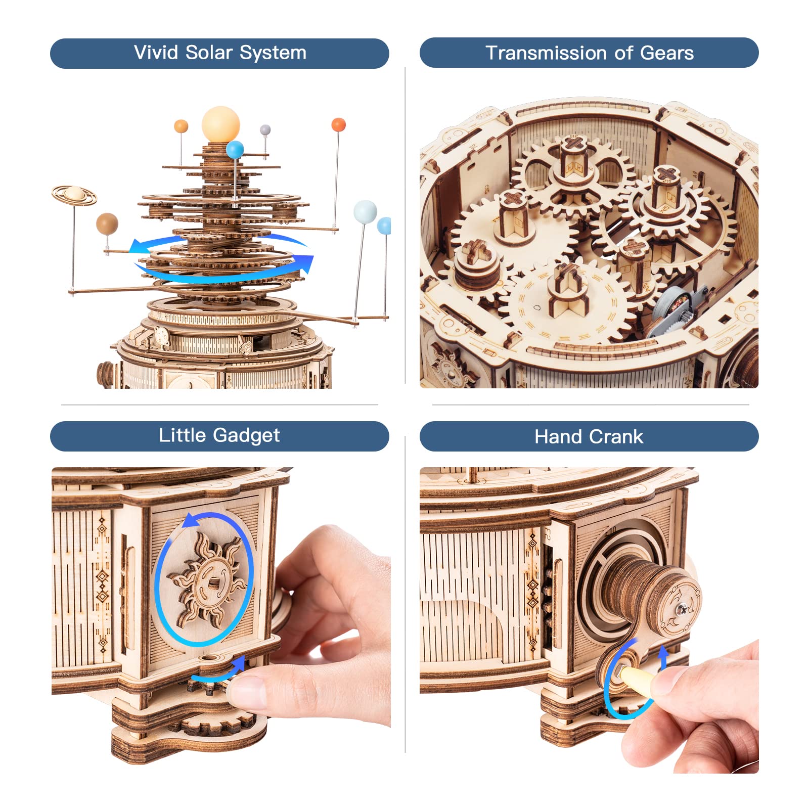 ROKR 3D Wooden Puzzles for Adults Huge Orrery Model - Toy Building Set Mechanical Puzzles 8 Orbiting Planets Unique Gifts for Boys/Girls - WoodArtSupply