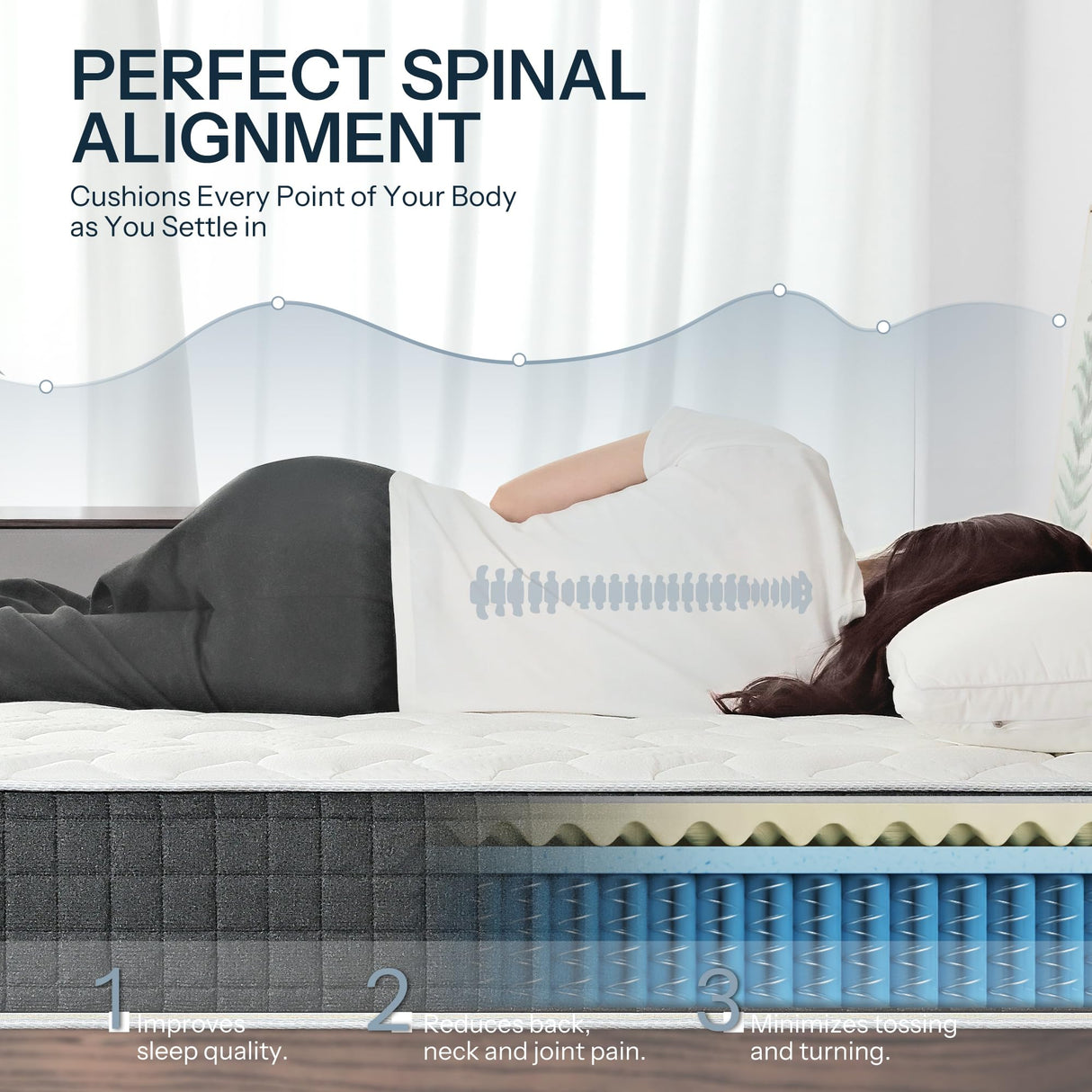 Hybrid Queen Mattress 10 Inch – Pressure Relief Made in USA Queen Bed Mattress in a Box with Pocketed Coils, Reinforced Edge Support, Medium Feel, CertiPUR-US Certified, Bed in a Box, CE-10-Q Life Balance