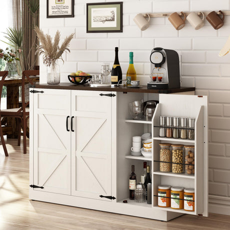 Sideboard Buffet Cabinet with Storage - 47.2 Inch Farmhouse Kitchen Sideboard Cabinets with Adjustable Shelves, Wooden Coffee Bar Storage Cabinet Buffet Table for Kitchen, Dining Room, White chartustriable