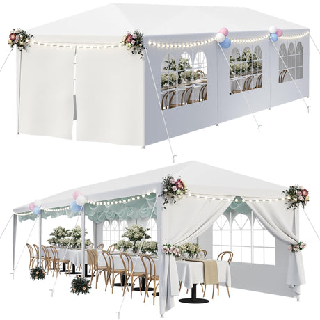 F2C 10 x30 Outdoor Gazebo White Canopy with sidewalls Party Wedding Tent Cater Events Pavilion Beach BBQ Event(10'X30') F2C