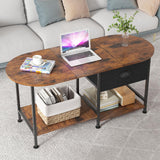 37" Oval Small Coffee Table with Storage,Modern Wood Living Room Center Table for Small Space,Apartment,Home Office,Drawer & Open Shelves,Easy Assembly,Rustic Brown Kratonix