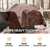 WHITEDUCK Super Heavy Duty Poly Tarp Cover 16 Mil & 10 Mil with Grommets and Reinforced Edges (Brown, White & Silver Black) (Brown- 16 Mil, 20' x 40') WHITEDUCK