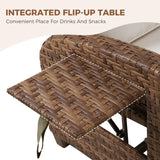 Grand patio Outdoor Recliner with Independent Adjustable Back and Footrest, Air Pump 150° Lay Flat Reclining Chair Removable Olefin Cushion Flip-Up Table Wicker Creamy White 1PC Grand patio