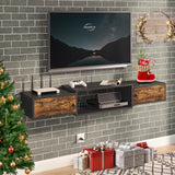 HOOBRO Floating TV Stand with Power Outlet 55", Modern Wall Mounted Media Console Shelf Cabinet for Under TV Storage, Entertainment Center, Living Room, Bedroom, Rustic Brown and Black BF11DS01 HOOBRO
