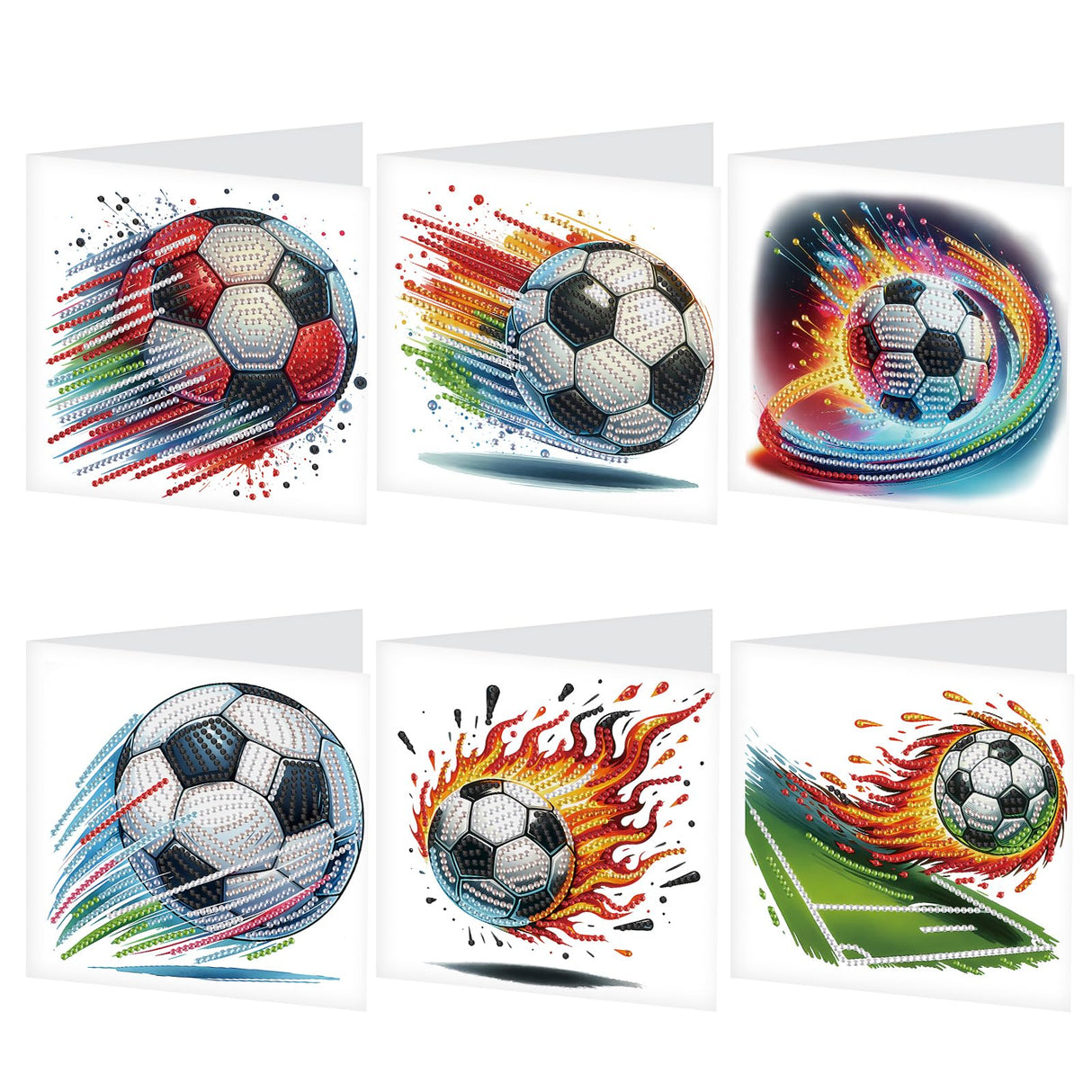 Tontut 6pcs Diamond Art Painting Kit Greeting Card, Football 5D DIY Diamond Handmade Holiday Sparkling Greeting Card with Envelope, Holiday Gift Congratulation Tontut