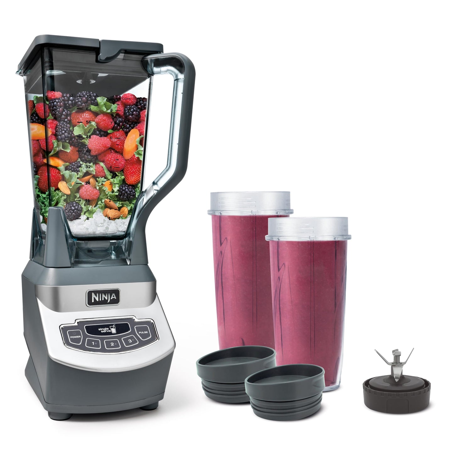 Ninja BL660 Professional Compact Smoothie & Food Processing Blender, 1100-Watts, 3 Functions -for Frozen Drinks, Smoothies, Sauces, & More, 72-oz.* Pitcher, (2) 16-oz. To-Go Cups & Spout Lids, Gray