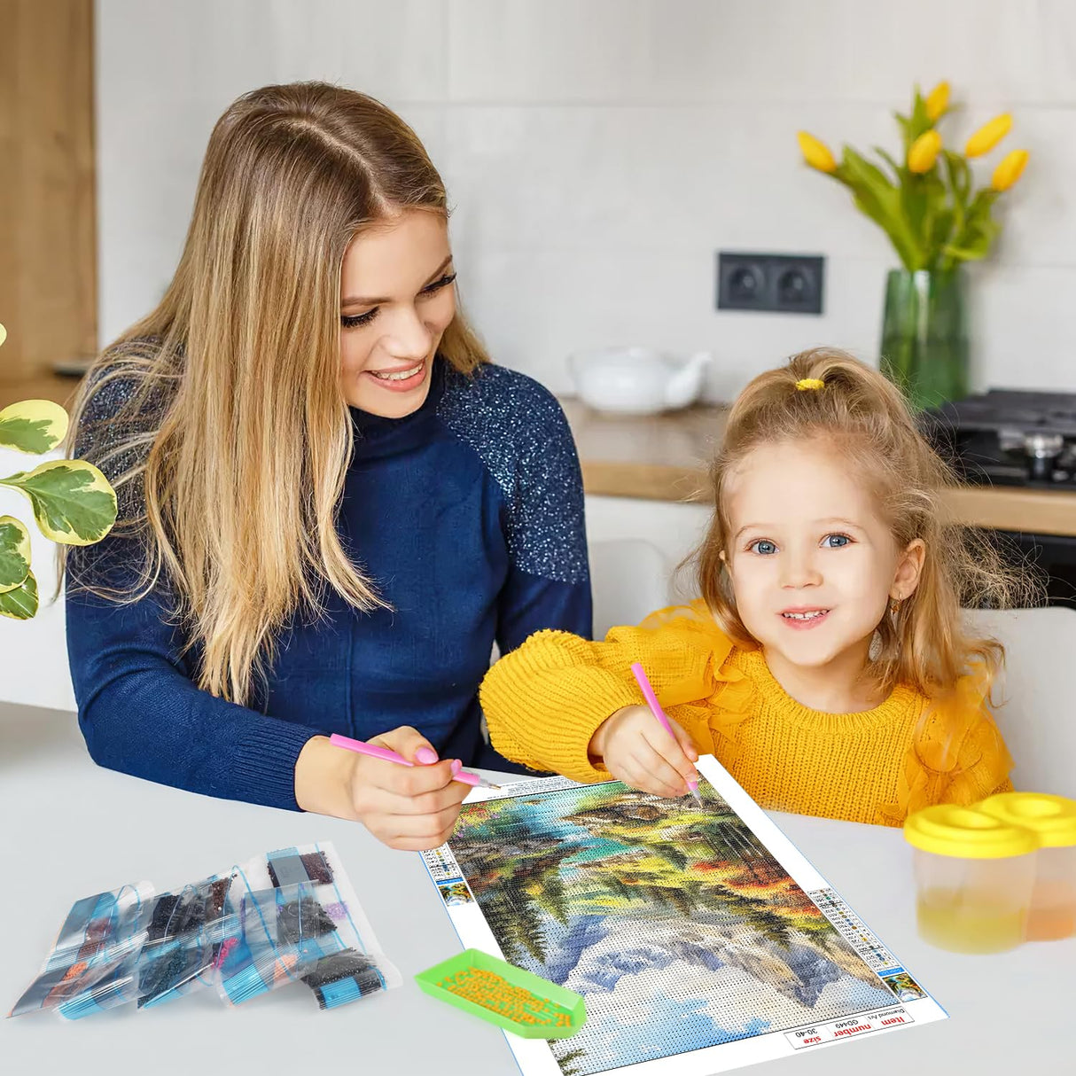 GDYEEH DIY Snowy Mountain 5D Diamond Art Kits, Round Full Drill Sparkling River Stream Diamond Painting Picture, Forest Painting by Numbers Art Kits for Adults Beginners Home Wall Decor 12x16 inch GDYEEH