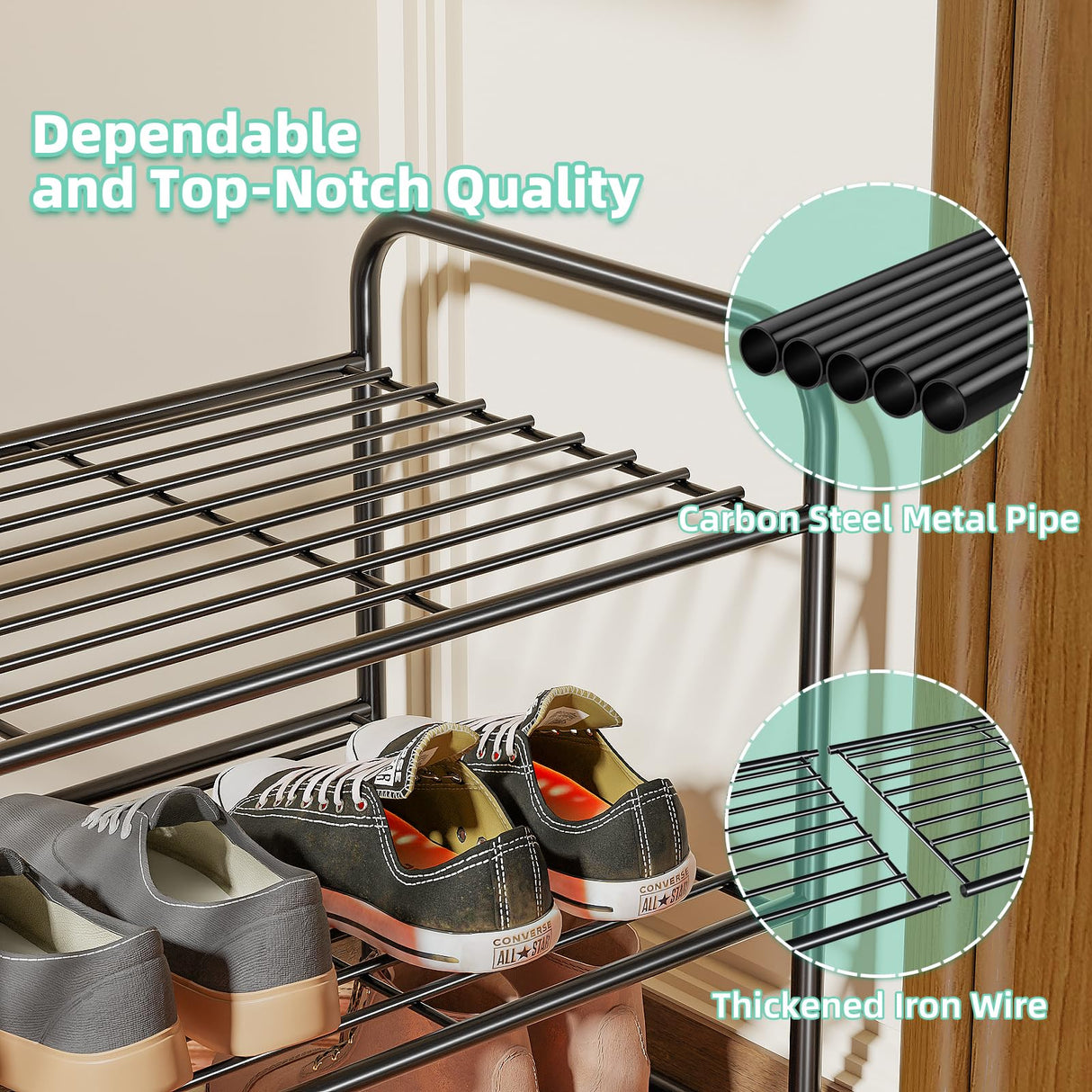 SUFAUY 2 Tier Shoe Rack, Closet Metal Shoe Rack Organizer Heavy Duty, Stackable, Black SUFAUY