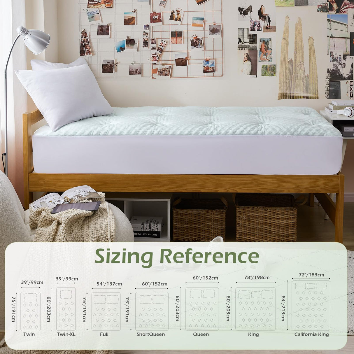 Hansleep Twin Mattress Topper Viscose Derived from Bamboo, Memory Foam Pillow Top Mattress Topper Twin with Deep Pocket, Breathable Mattress Pad for Back Pain Relief, 39" x 75", White Hansleep