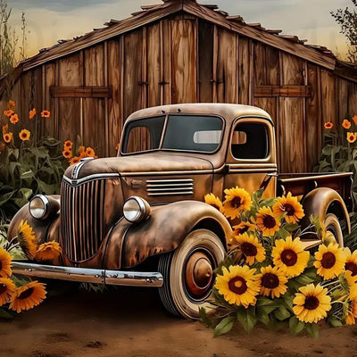 KTHOFCY 5D DIY Diamond Painting Kits for Adults, Vintage Truck and Sunflowers Full Drill Embroidery Cross Stitch Crystal Rhinestone Paintings Pictures Arts Wall Decor Painting Dots Kits 11.8X11.8 inch